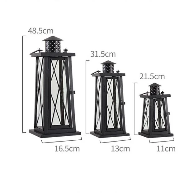 Retro Iron Black Candle Lantern Outdoor Garden Hanging Windproof Lantern