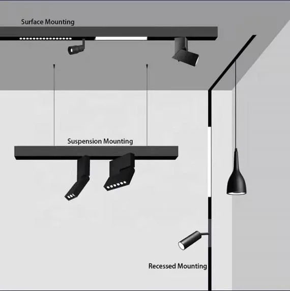 Light System Low Voltage LED Magnetic Track DC48V Recessed Surface Mounted