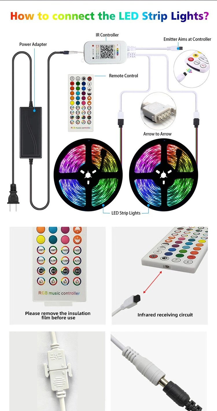 Factory Direct High Quality LED Strip Lights RGB Strip Light Kit Waterproof and High Brightness 5V SMD 5050 LED Holiday Lighting