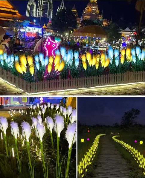 2022 New Factory Wholesale Outdoor Water Proof LED Decorative Artificial Fiber Reed Lighting Plastic Ground Plug Warm White Light