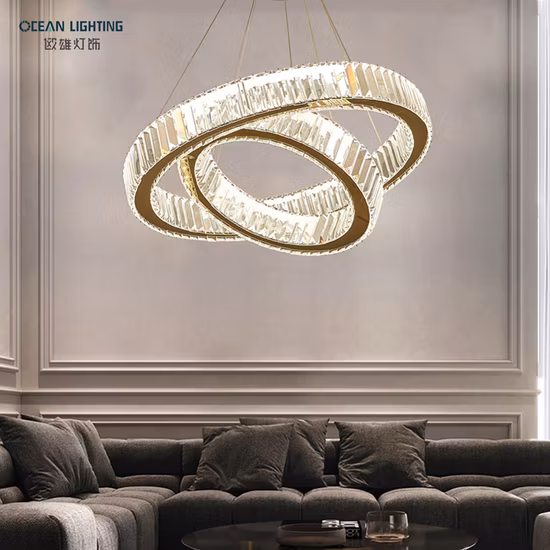 Ocean Lighting Contemporáneo Lujo Moderno LED Decoración Interior Gran Círculo LED Cristal Colgante Luz