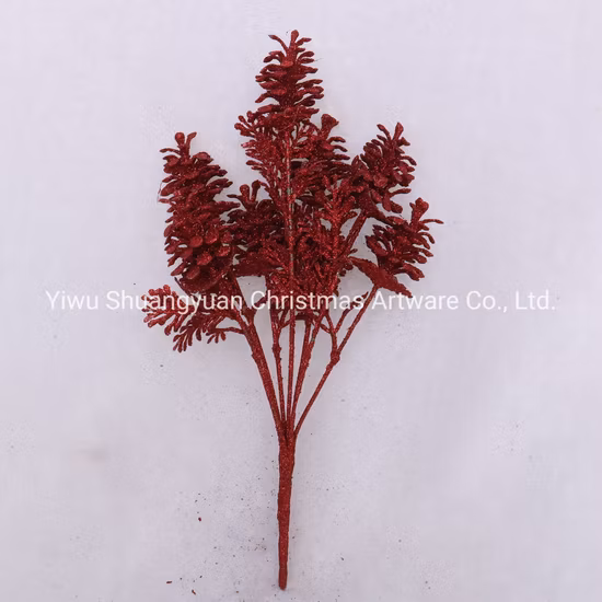 Ramas de decoración del hogar del árbol de Navidad con purpurina roja