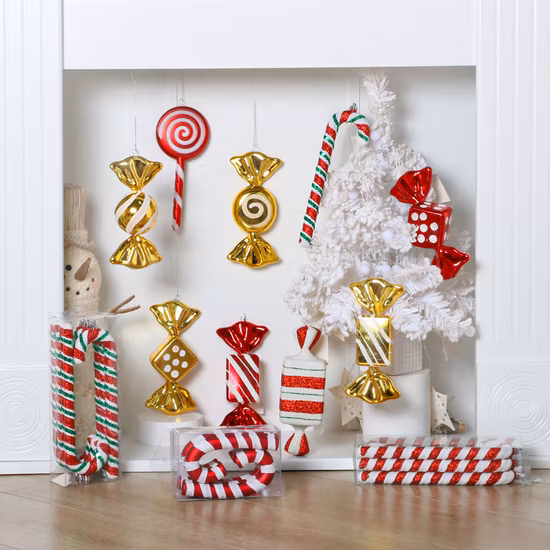 Hojas de arce rojas Ramas navideñas de plástico sintético Adornos navideños